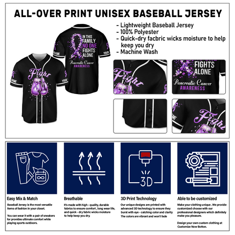 Personalized Name Pancreatic Cancer Awareness Jersey, In this family no one fight alone Pancreatic Cancer Support Jersey