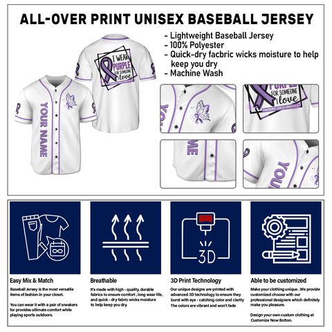 Custom Name Pancreatic Cancer Jersey, I wear purple for someone I love Pancreatic Cancer Support Jersey