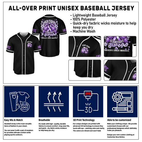 Personalized Name Pancreatic Cancer Jersey, Baseball Pancreatic Cancer Survivor Jersey