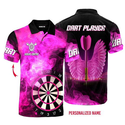 Mostprints Pink Dart Player Arrow With Wings Custom Name Polo Shirt