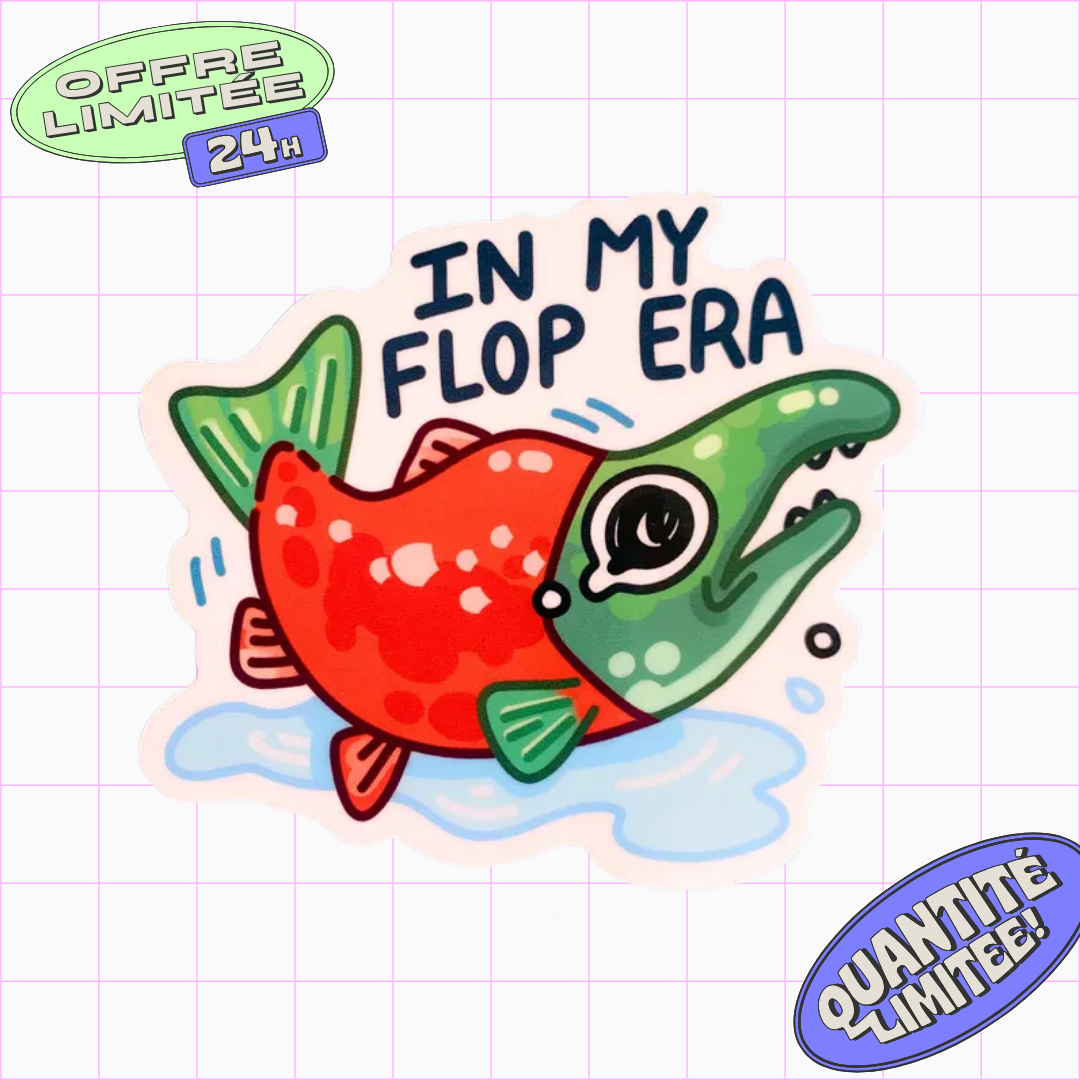 In My Flop Era Sticker Funny Salmon Fish Failure Design Humor Sticker for Laptop, Water Bottle