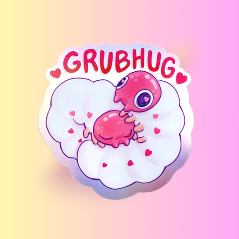 Grub Hug Sticker | Cute Beetle Worm Design | Valentines Gift for Couples, Insect Sticker for Laptop, Water Bottle