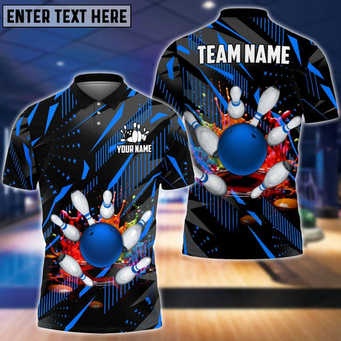 Mostprints Bowling & Pins Classic Fireworks Multicolor Option Customized Name, Team Name 3D Polo Shirt (3 Colors)