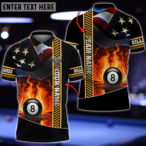 Mostprints Billiards USA Flag Fire Personalized Name, Team Name 3D Shirt