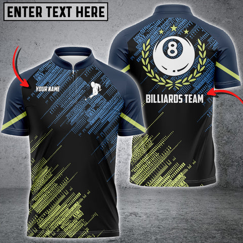 Mostprints Green Blue Sports Style Billiard Custom Name Zipper Polo Shirt