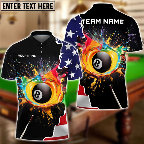 Mostprints Billiards Colorful Paint USA Flag Personalized Name 3D Shirt