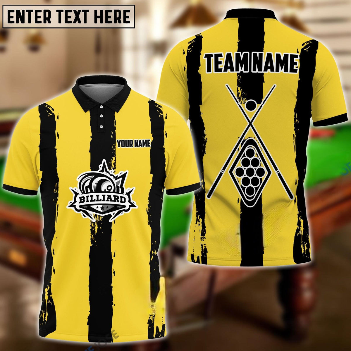 Mostprints Billiards Yellow Stripe Personalized Name, Team Name 3D Shirt