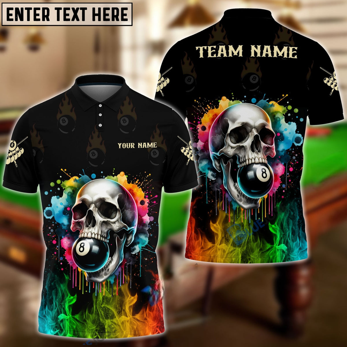 Mostprints Billiard Colorful Skull Personalized Name 3D Shirt