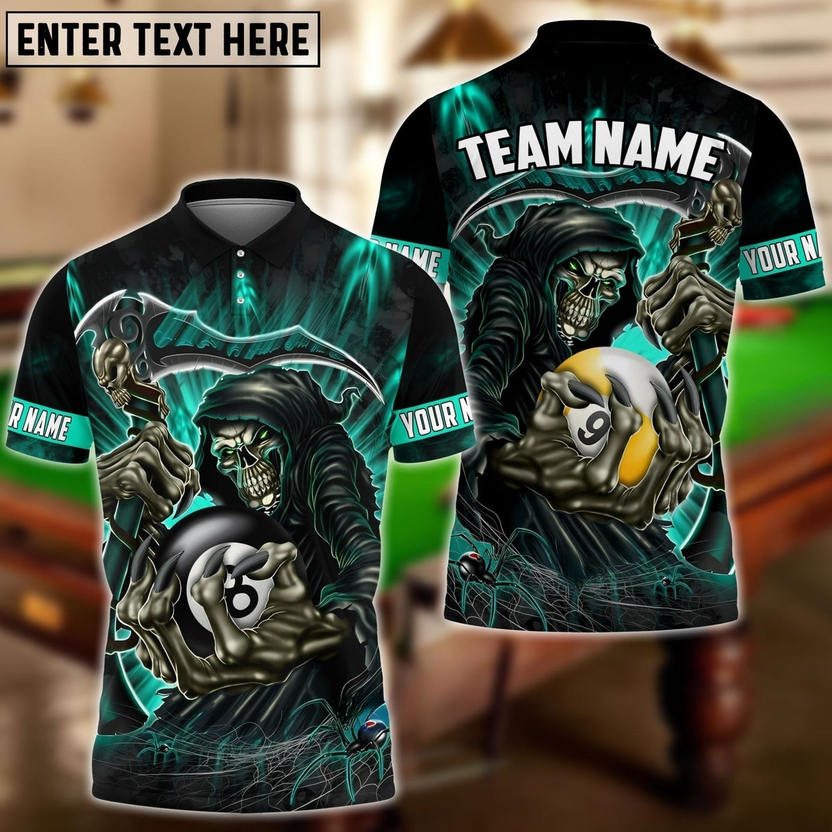 Mostprints Billiards 8 Ball, 9 Ball Skull Personalized Name And Team Name 3D Shirt