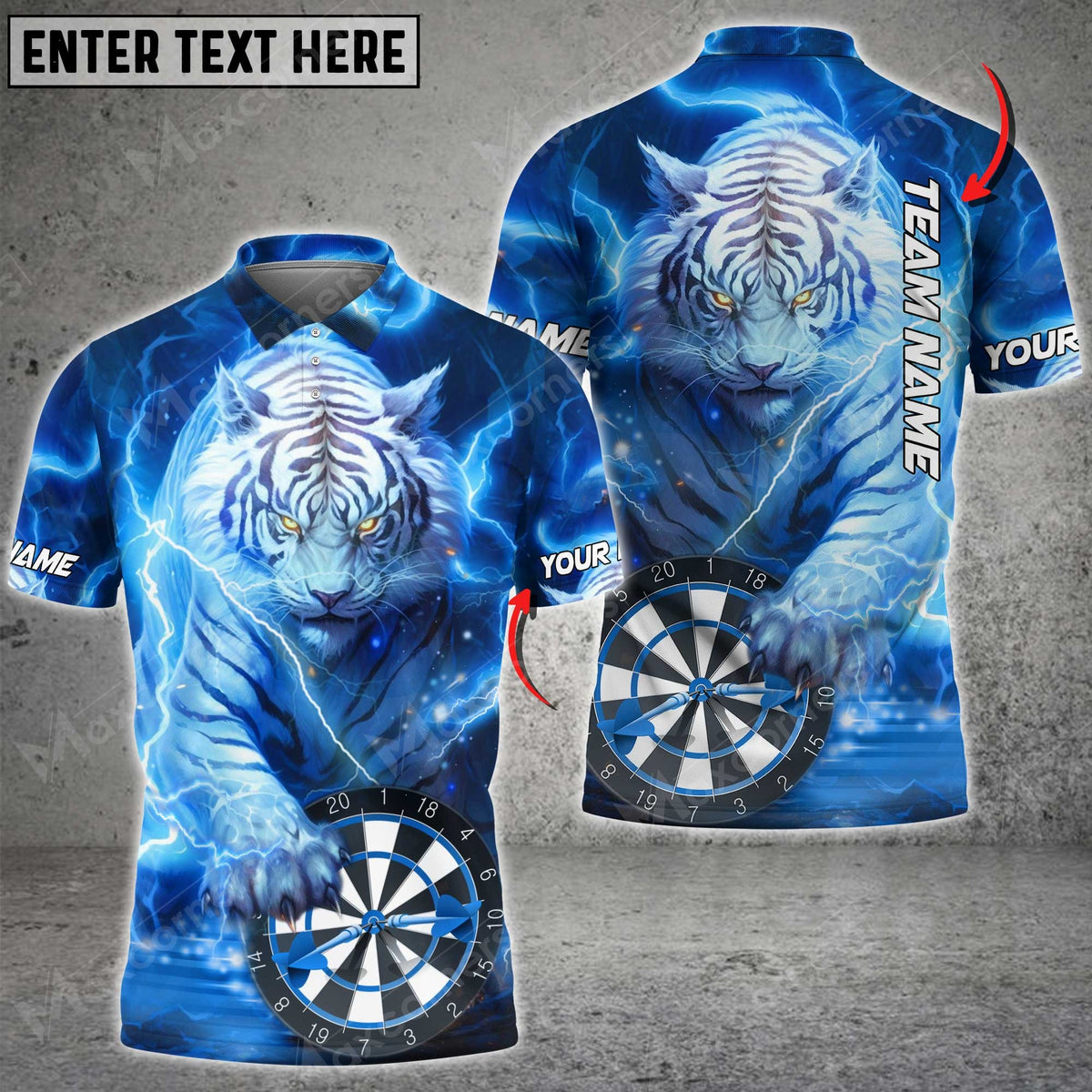 Mostprints Darts Tiger Thunder Lightning Multicolor Option Customized Name, Team Name 3D Shirt (4 Colors)