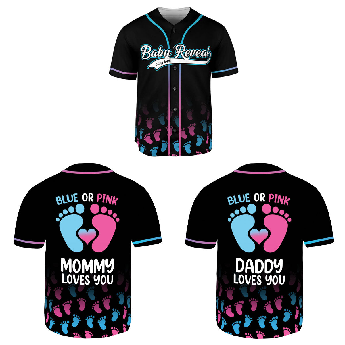 Gender Reveal party Blue or Pink Baseball Jerseys, 3D Shirts for Women Men, Gifts shirt for new mom new dad