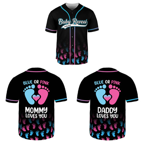 Gender Reveal party Blue or Pink Baseball Jerseys, 3D Shirts for Women Men, Gifts shirt for new mom new dad
