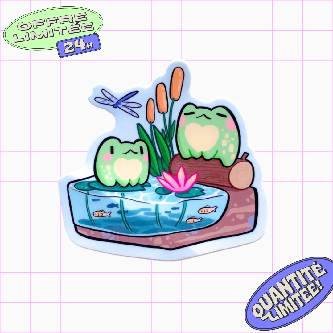 Froggy Pond Sticker Cute Frog Design Sticker for Laptop, Water Bottle
