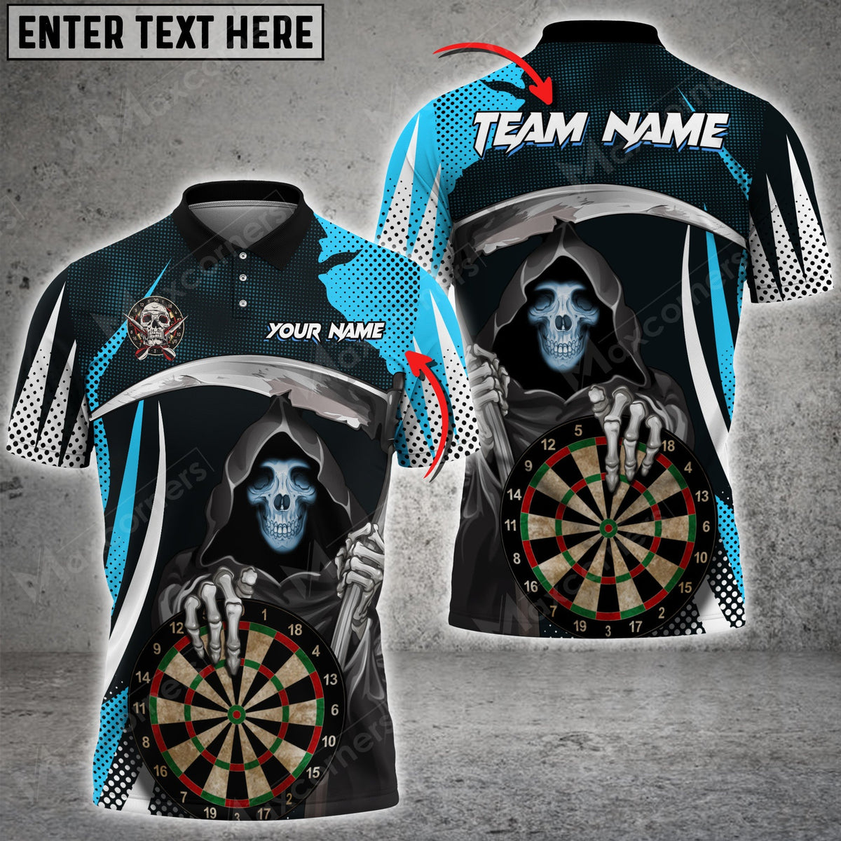 Mostprints Personalized Your Name, Team Name Dart Skull 3D Shirt