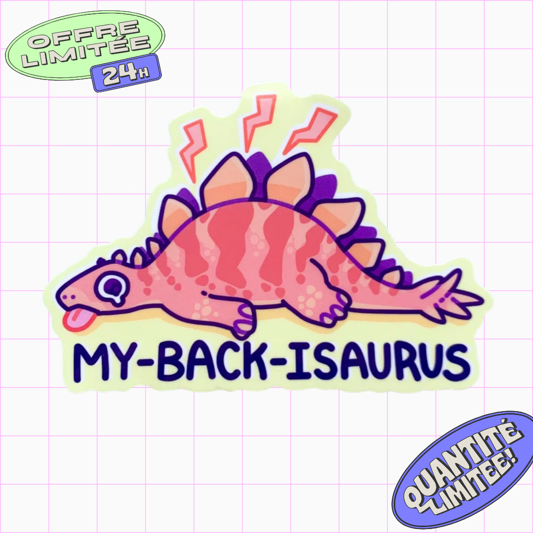 My-Back-Is-Saurus Sticker Back Pain Sore Dinosaur Design 4 INCH Sticker for Laptop, Water Bottle, Car, Paleontology Fans