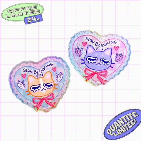 Slow Blinking Sticker Cute Valentine Couples Cat Design Love Language Sticker for Laptop, Water Bottle
