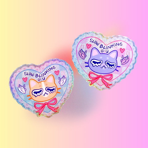 Slow Blinking Sticker | Cute Valentine Couples Cat Design | Love Language Sticker for Laptop, Water Bottle