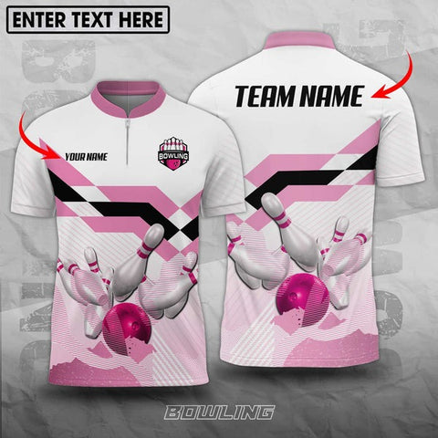 Mostprints Bowling And Pins Pink Ball Customized Name, Team Name 3D Shirt