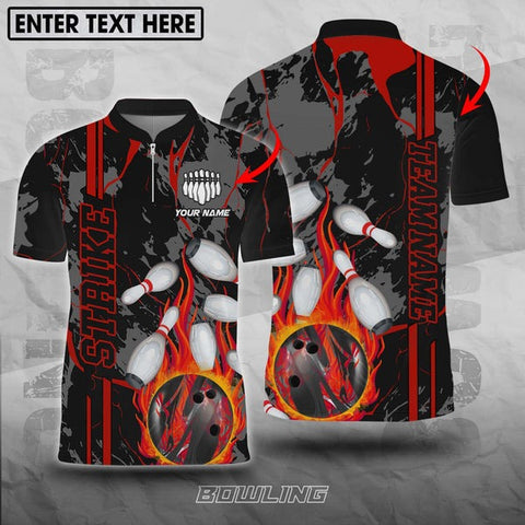 Mostprints Bowling And Pins Strike Fire Customized Name, Team Name 3D Shirt