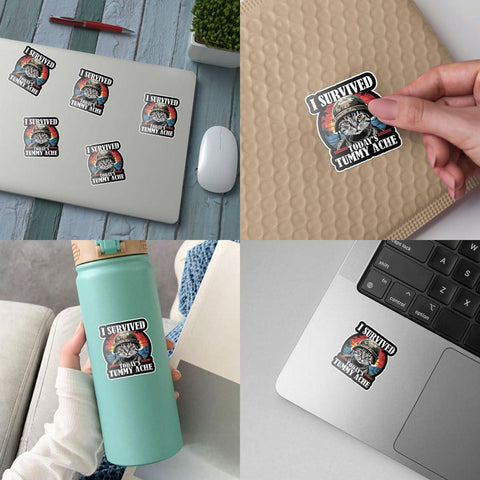 3pcs Military Meme Cat Today's tummy ache Sticker, Waterproof Vinyl Stickers for Laptop Kindle Car Tumbler Mug Phone Notebook