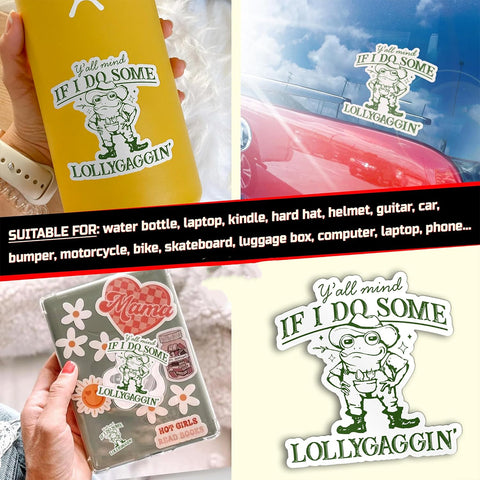 3Pcs Funny Cowboy Frog  If I do some Lollygagging Sticker, Waterproof Vinyl Stickers for Laptop Kindle Car Tumbler Mug Phone Notebook