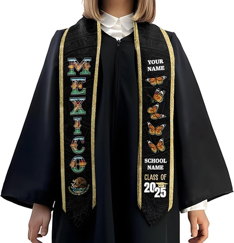 Customized Mexican Graduation Sash 2025, Mexican American Stoles for Graduation 2025, Graduation Flag Sash Gifts