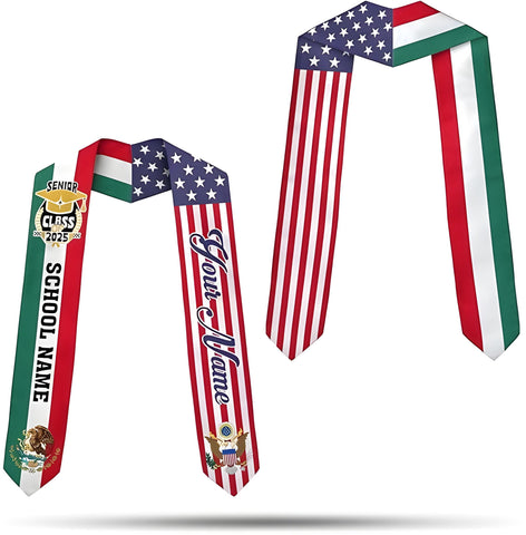 Customized Mexican Graduation Stoles , Mexican American Stoles for Graduation 2025, Graduation Sash 2025 Gifts