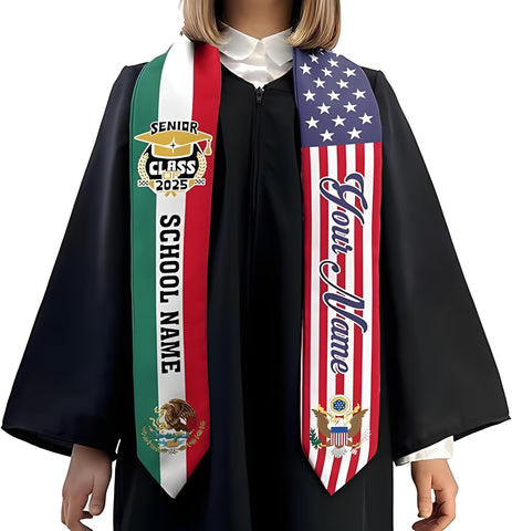 Customized Mexican Graduation Stoles , Mexican American Stoles for Graduation 2025, Graduation Sash 2025 Gifts