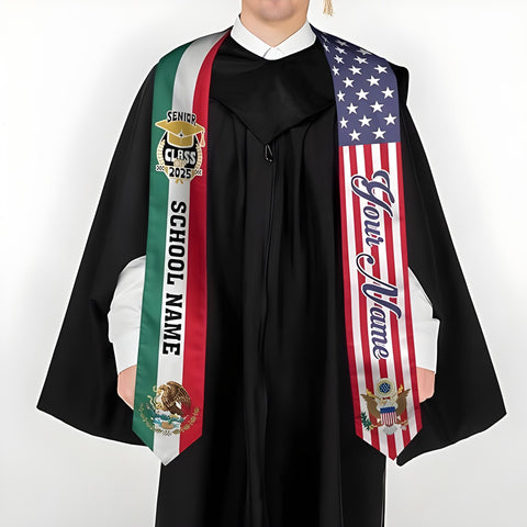 Customized Mexican Graduation Stoles , Mexican American Stoles for Graduation 2025, Graduation Sash 2025 Gifts