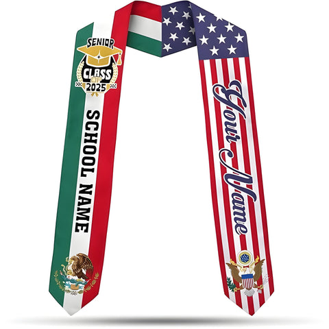 Customized Mexican Graduation Stoles , Mexican American Stoles for Graduation 2025, Graduation Sash 2025 Gifts