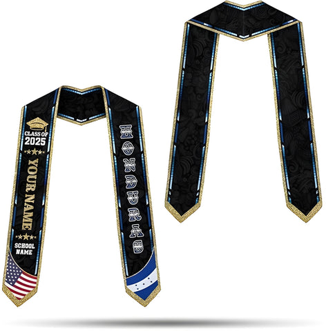 Honduran Graduation Sash, Honduras Graduation Stole Custom, Personalized Honduran American Flag Graduation Sash 2025