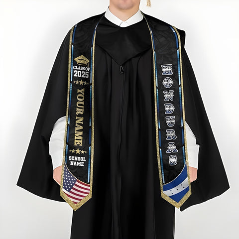 Honduran Graduation Sash, Honduras Graduation Stole Custom, Personalized Honduran American Flag Graduation Sash 2025