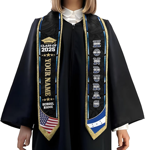 Honduran Graduation Sash, Honduras Graduation Stole Custom, Personalized Honduran American Flag Graduation Sash 2025