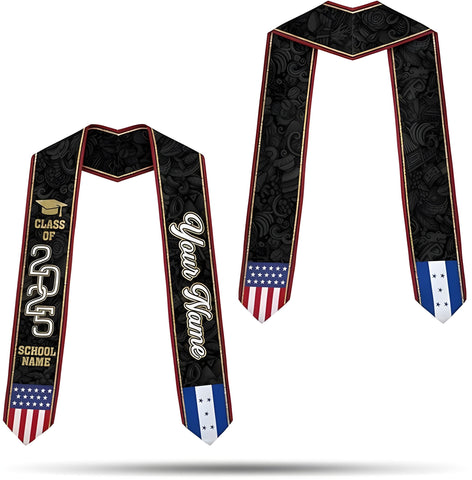 Honduran Graduation Sash 2025, Honduras Graduation Stole Custom, Personalized Honduran American Flag Graduation Sash 2025