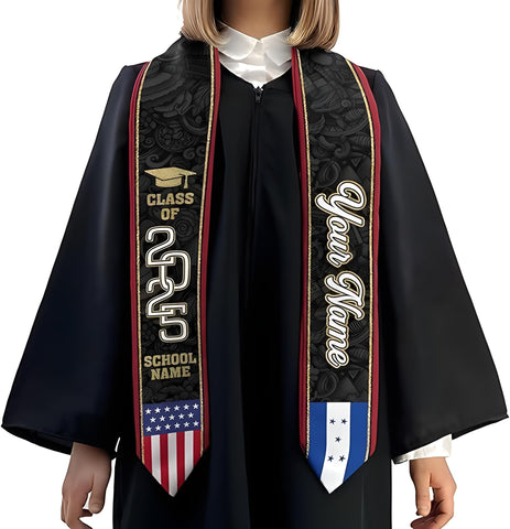 Honduran Graduation Sash 2025, Honduras Graduation Stole Custom, Personalized Honduran American Flag Graduation Sash 2025