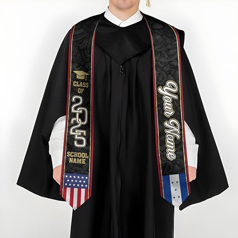 Honduran Graduation Sash 2025, Honduras Graduation Stole Custom, Personalized Honduran American Flag Graduation Sash 2025