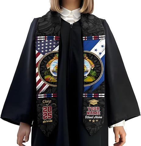 Personalized Honduran Graduation Sash 2025, Honduras Graduation Stole Custom, Honduran American Flag Graduation Sash 2025