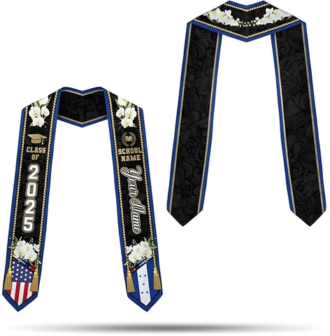 Personalized Honduran Graduation Sash, Honduras Graduation Stole Custom, Honduran American Flag Graduation Sash 2025