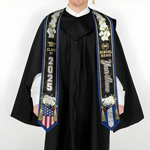Personalized Honduran Graduation Sash, Honduras Graduation Stole Custom, Honduran American Flag Graduation Sash 2025
