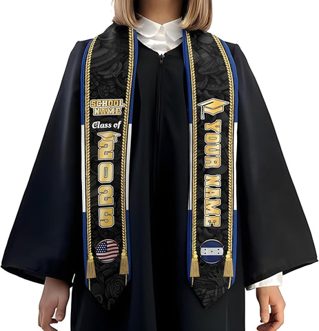 Personalized Honduran Graduation Sash, Custom Honduras Graduation Stole, Honduran American Flag Graduation Sash 2025