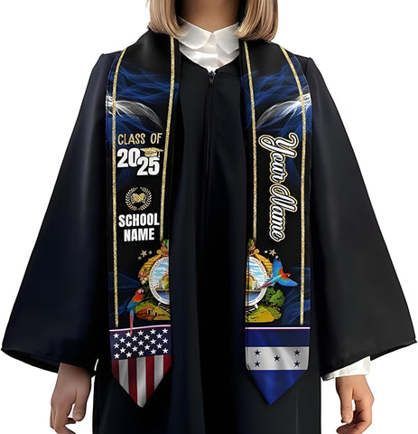 Personalized Honduran Graduation Sash, Custom Honduras Graduation Stole 2025, Honduran American Flag Graduation Sash 2025