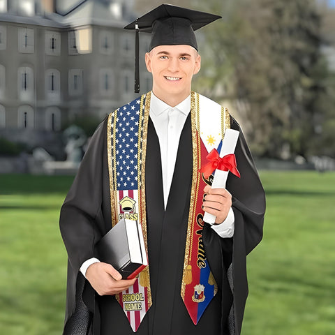 Filipinos Graduation Sash, Custom Filipinos American Flag Graduation Sash 2025, Philippines Graduation Stole
