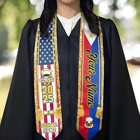 Filipinos Graduation Sash, Custom Filipinos American Flag Graduation Sash 2025, Philippines Graduation Stole