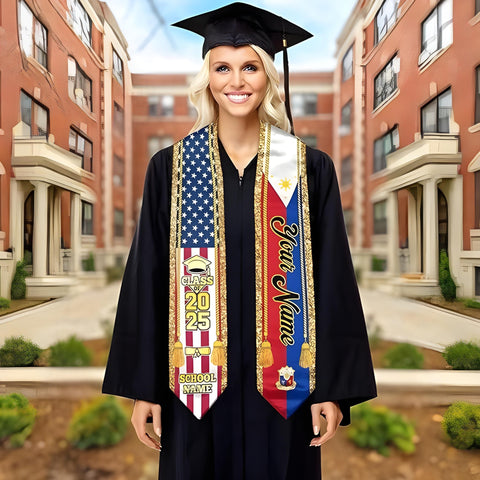 Filipinos Graduation Sash, Custom Filipinos American Flag Graduation Sash 2025, Philippines Graduation Stole