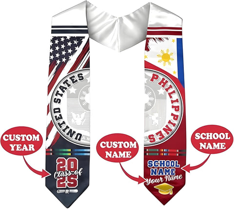 Filipinos Graduation Sash 2025, Custom Filipinos American Flag Graduation Sash 2025, Philippines Graduation Stole