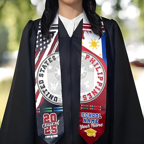 Filipinos Graduation Sash 2025, Custom Filipinos American Flag Graduation Sash 2025, Philippines Graduation Stole