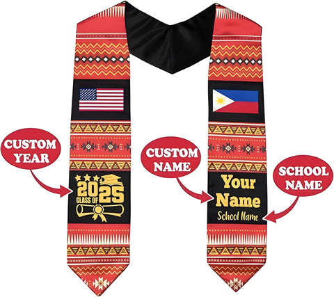 Filipinos Graduation Stole 2025, Custom Filipinos American Flag Graduation Sash 2025, Philippines Graduation Stole