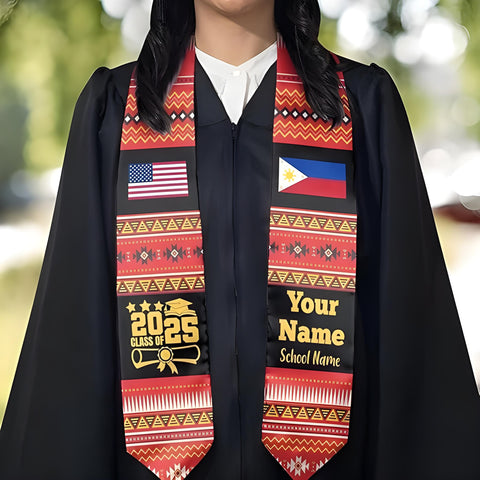 Filipinos Graduation Stole 2025, Custom Filipinos American Flag Graduation Sash 2025, Philippines Graduation Stole
