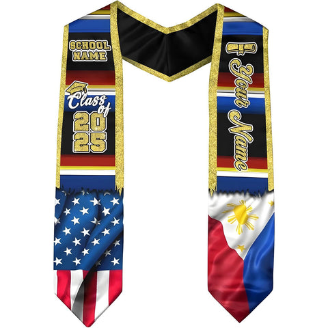 Filipinos Graduation Sash 2025, Custom Filipinos American Flag Graduation Stole 2025, Philippines Graduation Stole