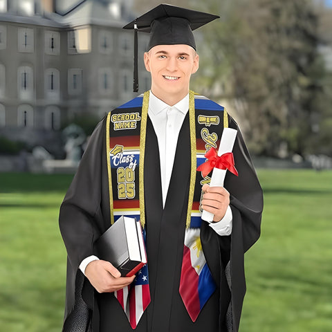 Filipinos Graduation Sash 2025, Custom Filipinos American Flag Graduation Stole 2025, Philippines Graduation Stole